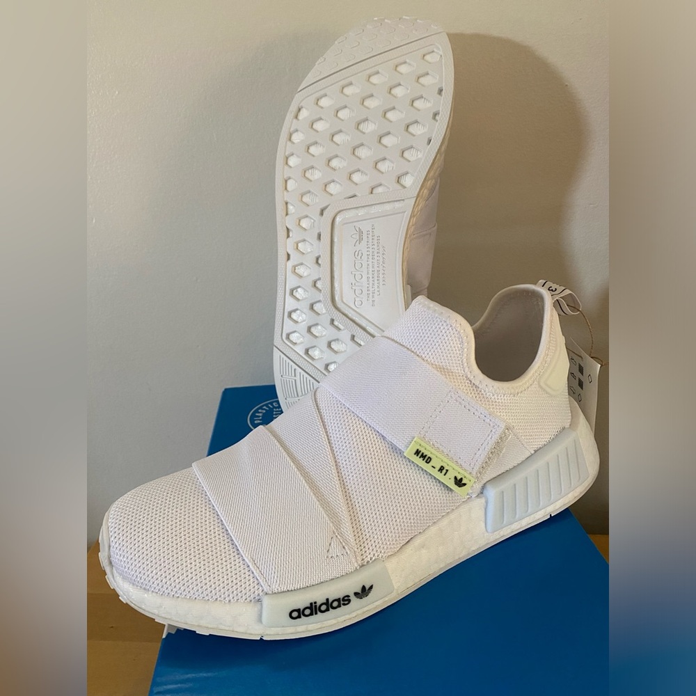 NWB Adidas NMD R1 Cloud White with Self Fastening Straps Sz 8 - Picture 5 of 10